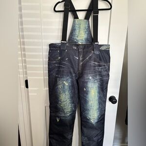 NWOT RIVIYELE MENS FAUX DENIM LOOK SKI BIBS/SNOWBOARD PANTS DISTRESSED SZ XL
